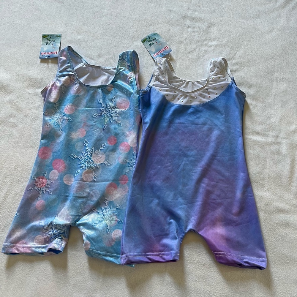 Blue and Purple Girls Ice Princess Short Rompers (2 Pack)